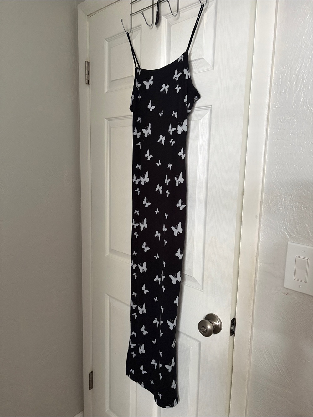 Black Butterfly-Print Spaghetti Strap Maxi Dress